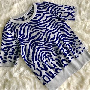 Club Monaco Gray Blue Animal Print Knit Wool Top